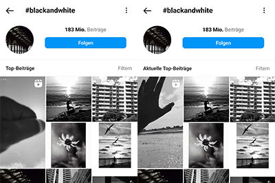 Instagram Topbeiträge versus aktuelle Topbeiträge