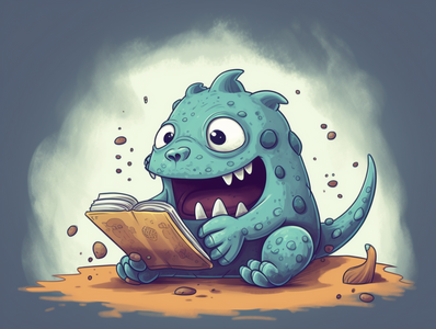 Monster reading a book