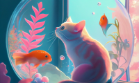 mj4 before.sunrise cute cat swimming in a fish bowl pink fish swimm 636f195b 0515 44df b317c8d30b2fc
