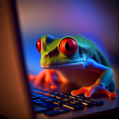 Midjourney Frosch am Computer
