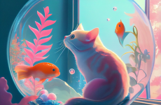 Cat inside the fish-bowl. Generierung mit Midjourney 4.