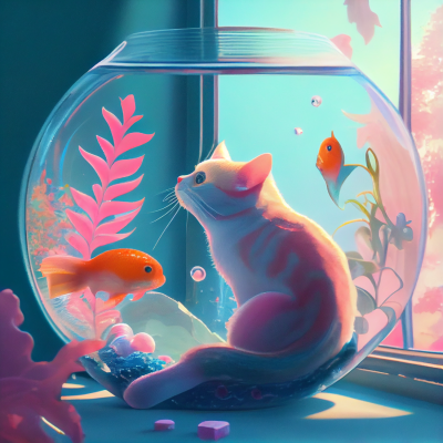 Cat inside the fish-bowl. Generierung mit Midjourney 4. Cat inside the fish-bowl. Generierung mit Midjourney 4.